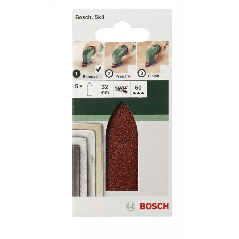 Bosch 2609256A38 Lixa delta, velcro, sem furos, grão 80, canto 32 mm, 5 unid.