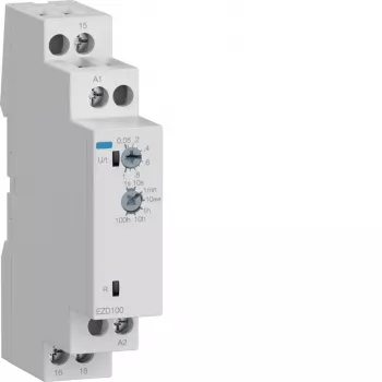 Hager EZD100 Relé temporizador multifunções 24-240V AC/DC, 10 funções, 1 contacto CO, calha DIN