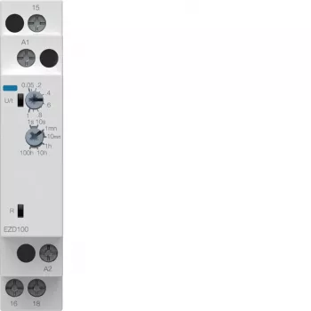 Hager EZD100 Relé temporizador multifunções 24-240V AC/DC, 10 funções, 1 contacto CO, calha DIN