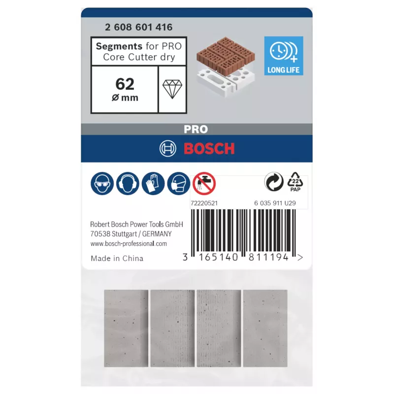 Bosch 2608601416 Segmentos de diamante para coroas de perfuração a seco, pack de 4