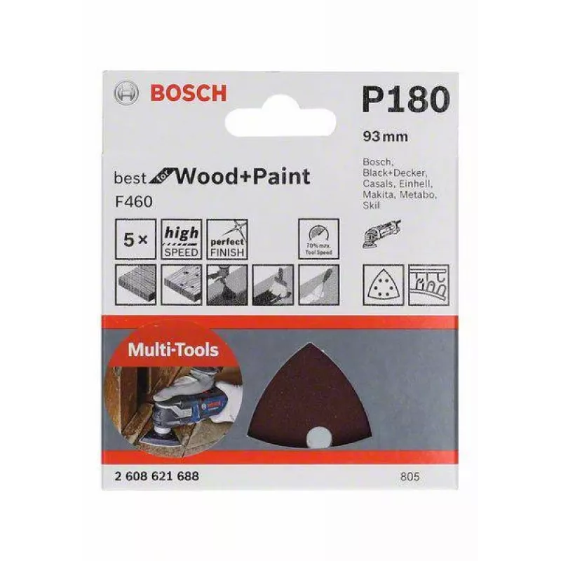 Bosch 2608621688 lixa delta grão 180, 93 mm, 5 unid.
