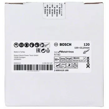 Não-tecido de superfície Bosch Best for Metal+Inox R780, 125 mm, X-LOCK, grão 120 2608619188