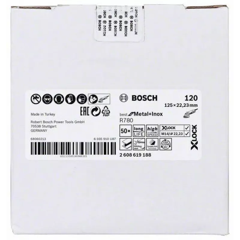 Não-tecido de superfície Bosch Best for Metal+Inox R780, 125 mm, X-LOCK, grão 120 2608619188