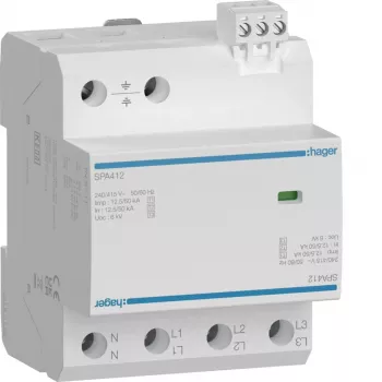 HAGER SPA412 para-raios combinado tipo 1+2+3, 12,5kA, TNS/TT, 4 polos, 230/400V