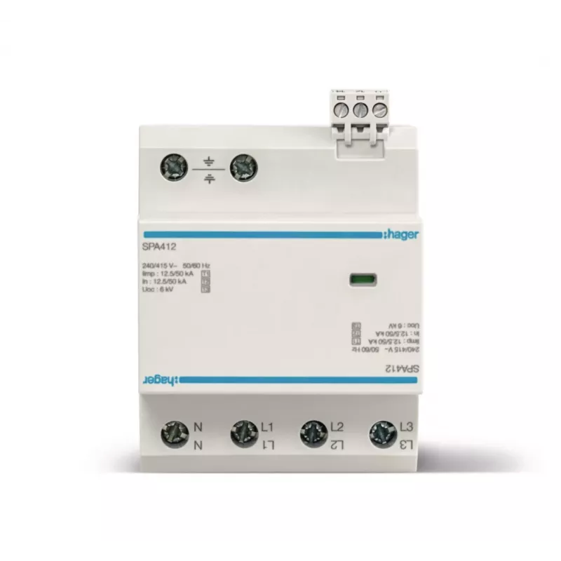 HAGER SPA412 para-raios combinado tipo 1+2+3, 12,5kA, TNS/TT, 4 polos, 230/400V
