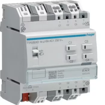 Hager TYAS604D Atuador KNX Secure de comutação/estores 4/2 canais 16A C-Load