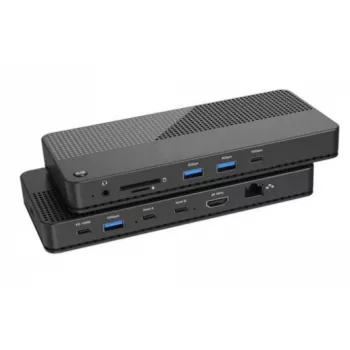 EXERTIS CONNECT Switch KVM com docking station, HDMI 4K Ultra HD, LAN, hub USB de 4 portas, áudio, leitor de cartões (061110)