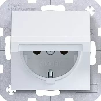 Hager WAS1110WM Tomada SCHUKO com tampa basculante de fecho automático, IP44, branco polar