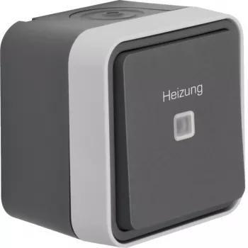 Interruptor de comutação para aquecimento saliente Hager WNC016 com identificação de aquecimento, IP55, cinzento
