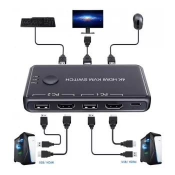Exertis Connect Comutador KVM mini, 2 portas, HDMI / USB (060182)