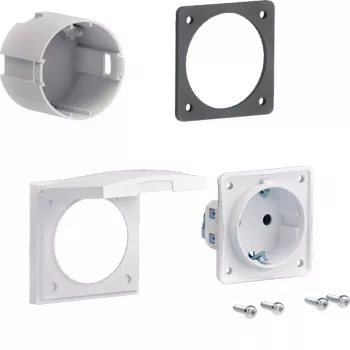 HAGER ZY02SD conjunto de montagem de tomada Schuko para montagem em flange, 1 tomada, 250 V, 16 A, branco