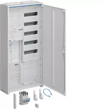 Hager ZB32SEQ15A caixa completa de contador e distribuição, 1 campo de contador eHZ, campo de distribuição de 5 filas, APZ integrado, montagem saliente/embutida, aço, branco