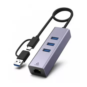 Adaptador de rede Ethernet Gigabit USB 3.1 Exertis Connect com hub USB e conversor Type-C (310763)