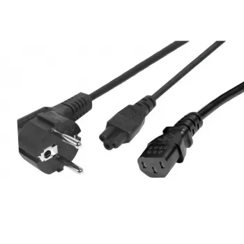 Splitter de cabo de alimentação Exertis Connect - ficha CEE 7/7 para conector fêmea IEC C5 e C13, 10A 250V, cabo principal 1,2 m / derivações 0,6 m, preto 808411