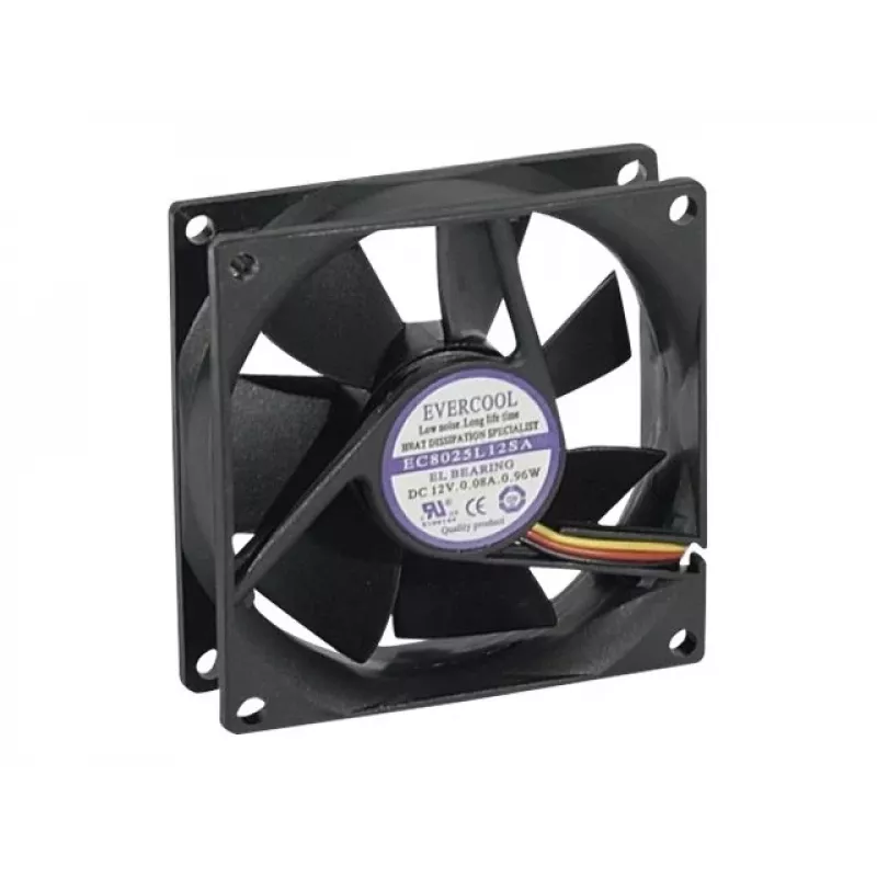 Exertis Connect Evercool Ventoinha de caixa 80 mm – rolamento de deslizamento, 2000 rpm, 26,5 CFM, preto 910184