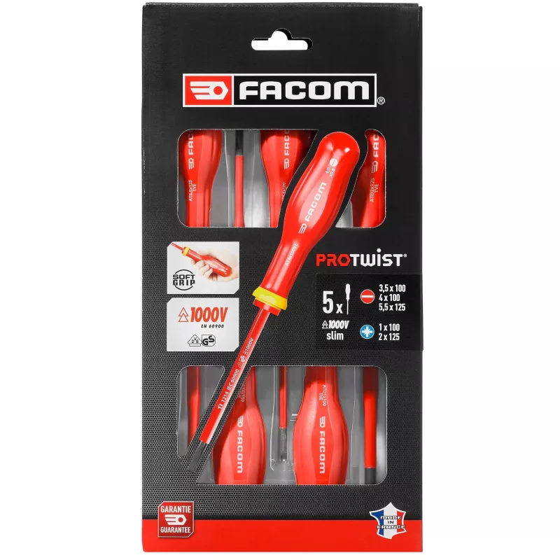 Facom ATD.J5TVEPB Protwist Conjunto de 5 chaves de parafusos isoladas VDE para eletricista 1000V