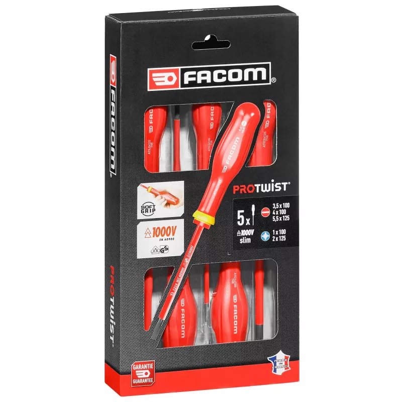 Facom ATD.J5TVEPB Protwist Conjunto de 5 chaves de parafusos isoladas VDE para eletricista 1000V