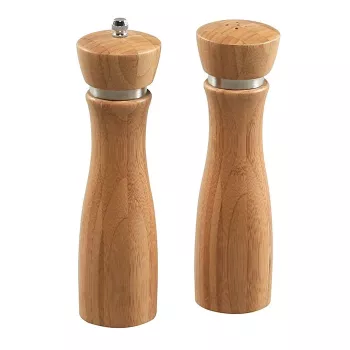 Kesper Conjunto de saleiro e pimenteiro, madeira natural, moinho cerâmico, ajustável grosso-fino, 18 cm