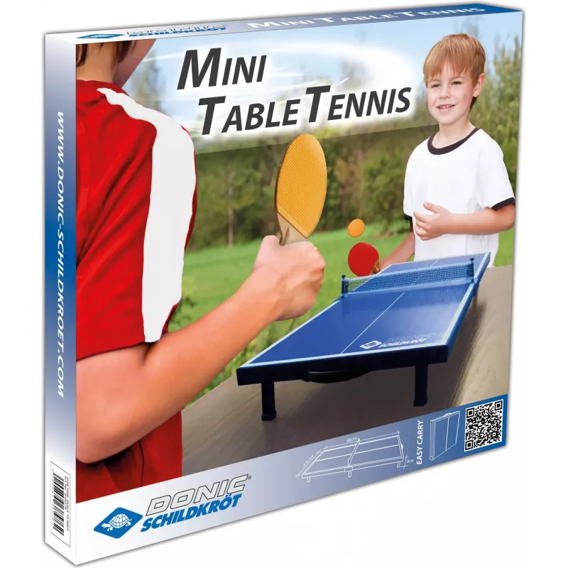 DONIC SCHILDKRÖT conjunto de mini mesa de ténis de mesa, azul, dobrável, 68 x 33 x 9 cm, com 2 raquetes, rede, 2 bolas 838576