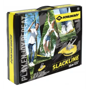 SCHILDKRÖT conjunto de slackline 15 m amarelo, 50 mm de largura com tensor de catraca – kit de treino de equilíbrio 970701