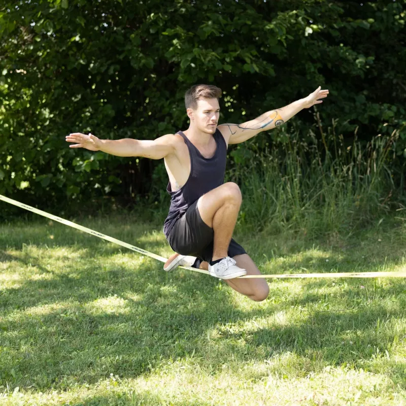 SCHILDKRÖT conjunto de slackline 15 m amarelo, 50 mm de largura com tensor de catraca – kit de treino de equilíbrio 970701