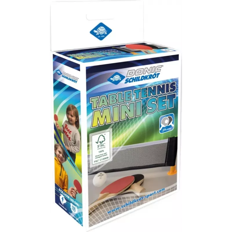 DONIC SCHILDKRÖT Conjunto de mini ténis de mesa – 2 raquetes FSC (140 x 90 mm), bola, rede 788460