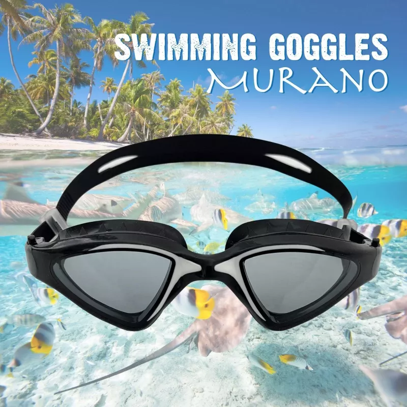 SCHILDKRÖT Óculos de natação para adulto Murano, branco/preto, vedantes macios de silicone, faixa de cabeça dividida, antiembaciamento, proteção UV 940056