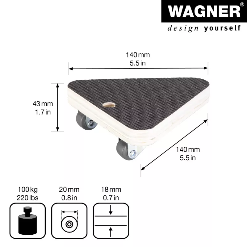 Wagner design yourself roda de transporte MM 1314 castanha 140 x 140 x 43 mm até 100 kg (20131401)