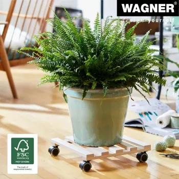 Wagner design yourself carrinho para plantas GH 0438, quadrado, madeira maciça de faia, 34 x 34 x 8 cm, 4 rodas giratórias, 100 kg de carga, natural, ajustável individualmente 20043801
