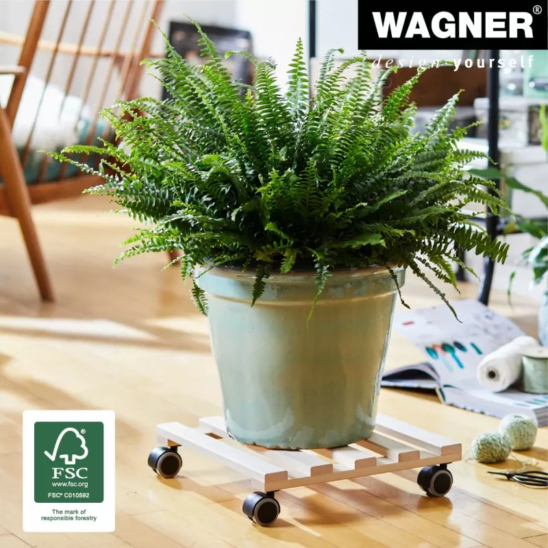 Wagner design yourself carrinho para plantas GH 0438, quadrado, madeira maciça de faia, 34 x 34 x 8 cm, 4 rodas giratórias, 100 kg de carga, natural, ajustável individualmente 20043801