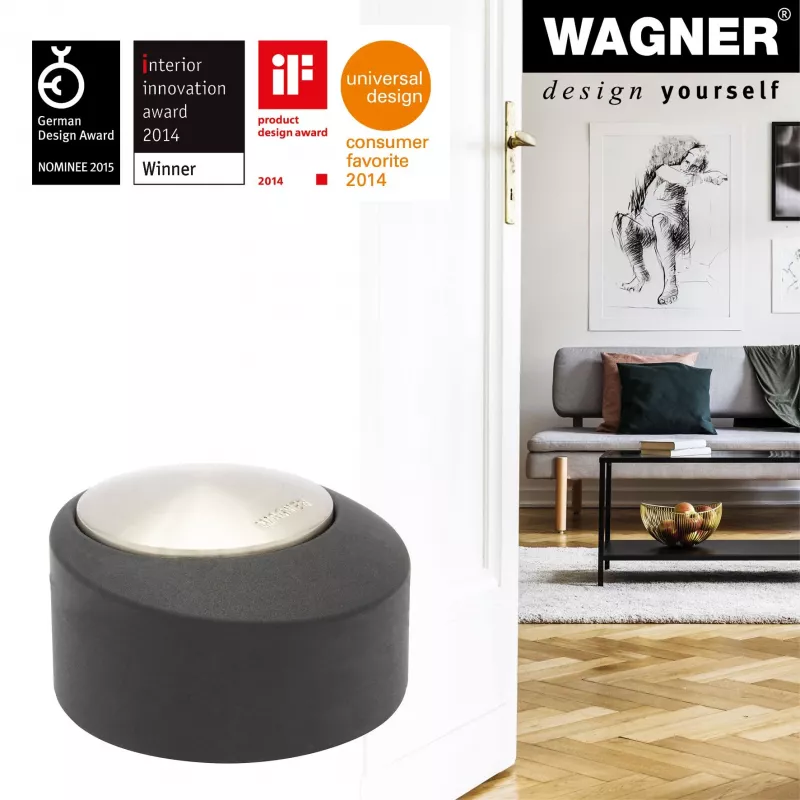 Wagner Design Yourself EH 5181 Batente de porta de chão, zamak com amortecedor de borracha, níquel mate, 50 mm 15518111