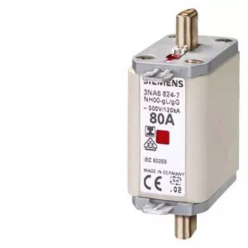 Siemens SENTRON Fusível NH, tamanho NH00, gG, 100 A, 500 V AC / 250 V DC, contactos de faca 3NA68307