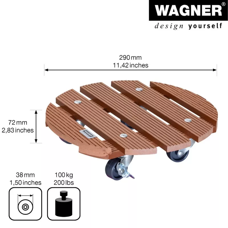 Wagner design yourself Roda para plantas WPC GH 0535 redondo castanho 29 x 7,5 cm 20053501