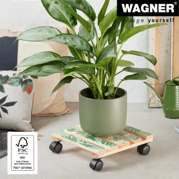 WAGNER design yourself carrinho para plantas GH0645 design quadrado em madeira 29 x 8 cm, bétula natural contraplacado, 4 rodas giratórias, 100 kg de carga 20064501