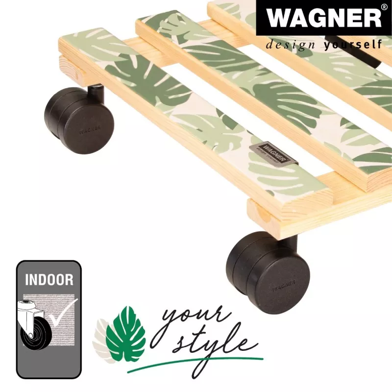 WAGNER design yourself carrinho para plantas GH0645 design quadrado em madeira 29 x 8 cm, bétula natural contraplacado, 4 rodas giratórias, 100 kg de carga 20064501