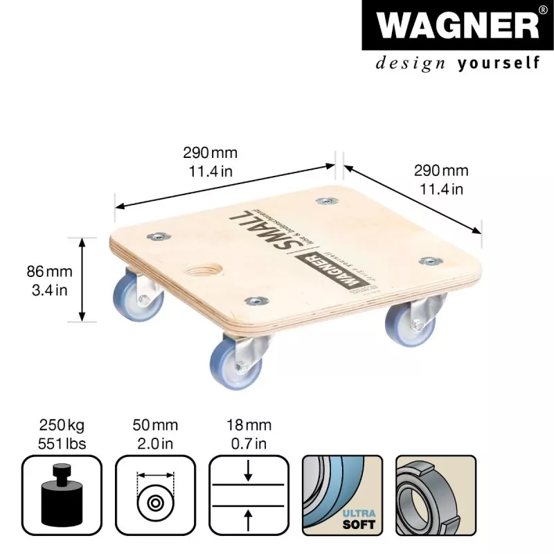 Wagner design yourself roda de transporte MM 1353 bétula 29,0 x 29,0 x 8,6 cm até 250 kg (20135301)