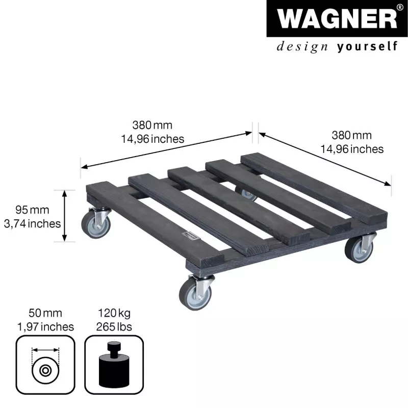 Wagner design yourself carrinho para plantas GH 0412 quadrado antracite madeira 38 x 38 x 9,5 cm 20041201