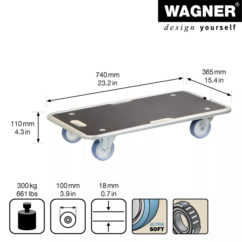 Wagner design yourself carrinho de transporte MM 1345 castanho 36,5 x 74,0 x 14,5 cm até 300 kg (20134501)