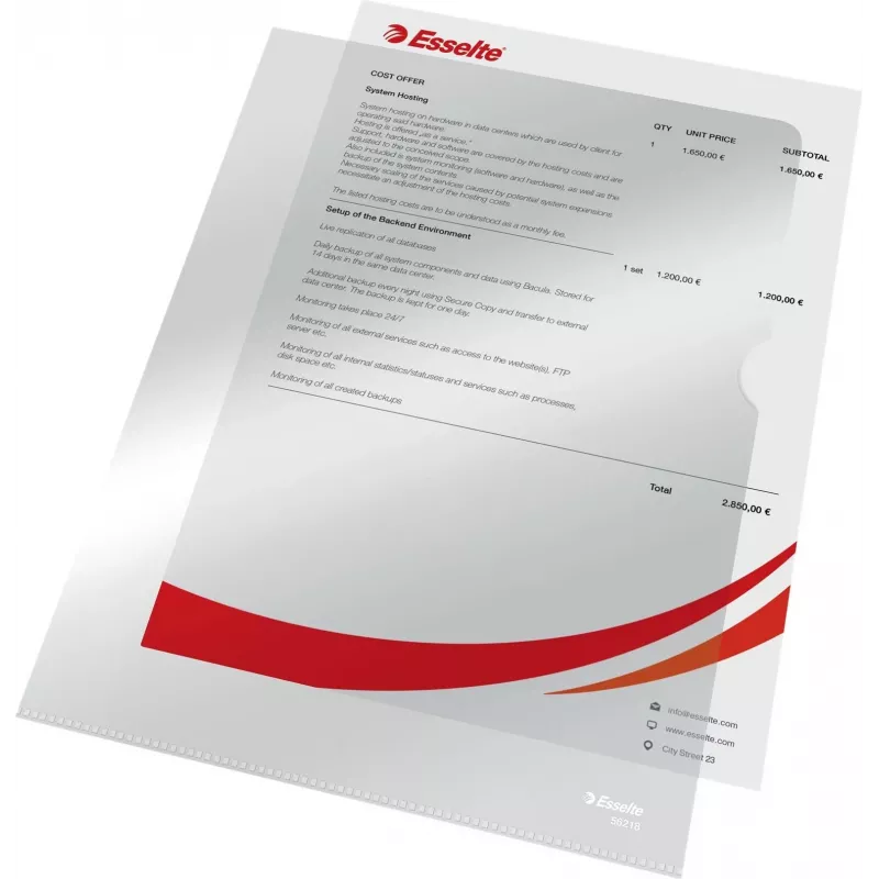 LEITZ Esselte Standard Plus capas perfuradas A4, pack de 100, transparente, polipropileno 56218