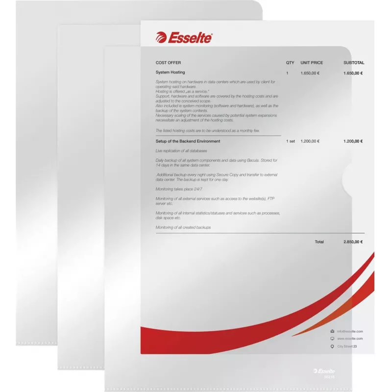 LEITZ Esselte Standard Plus capas perfuradas A4, pack de 100, transparente, polipropileno 56218
