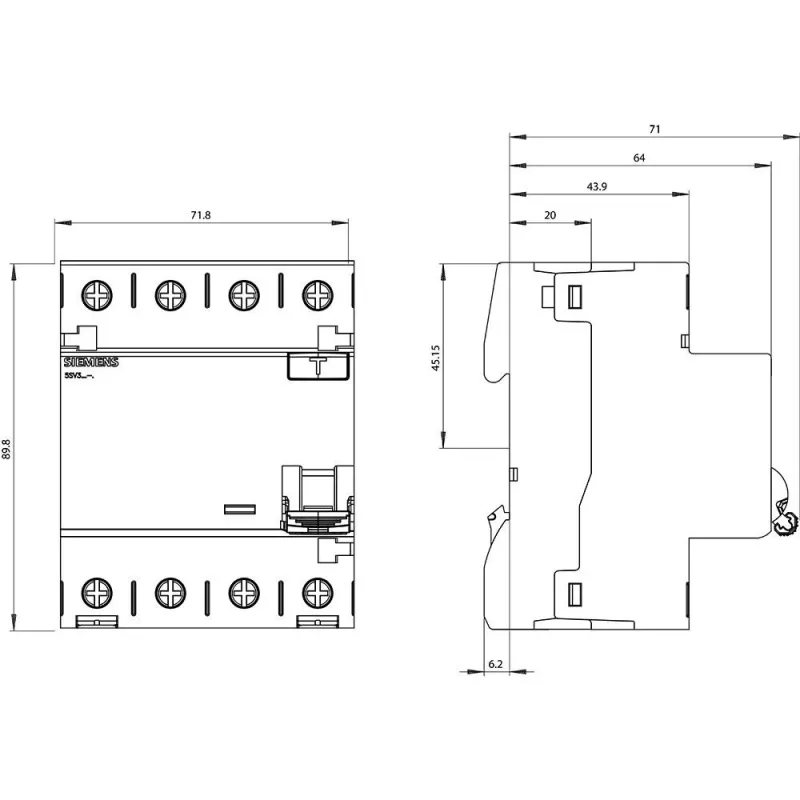 Siemens SENTRON 5SV36448 interruptor diferencial, tipo A, 40 A, 300 mA, 4 polos, 400 V, seletivo