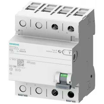 SIEMENS 5SV33224 interruptor diferencial, tipo B, 25 A, 30 mA, 230 V, 1+N, 4 TE, temporizado