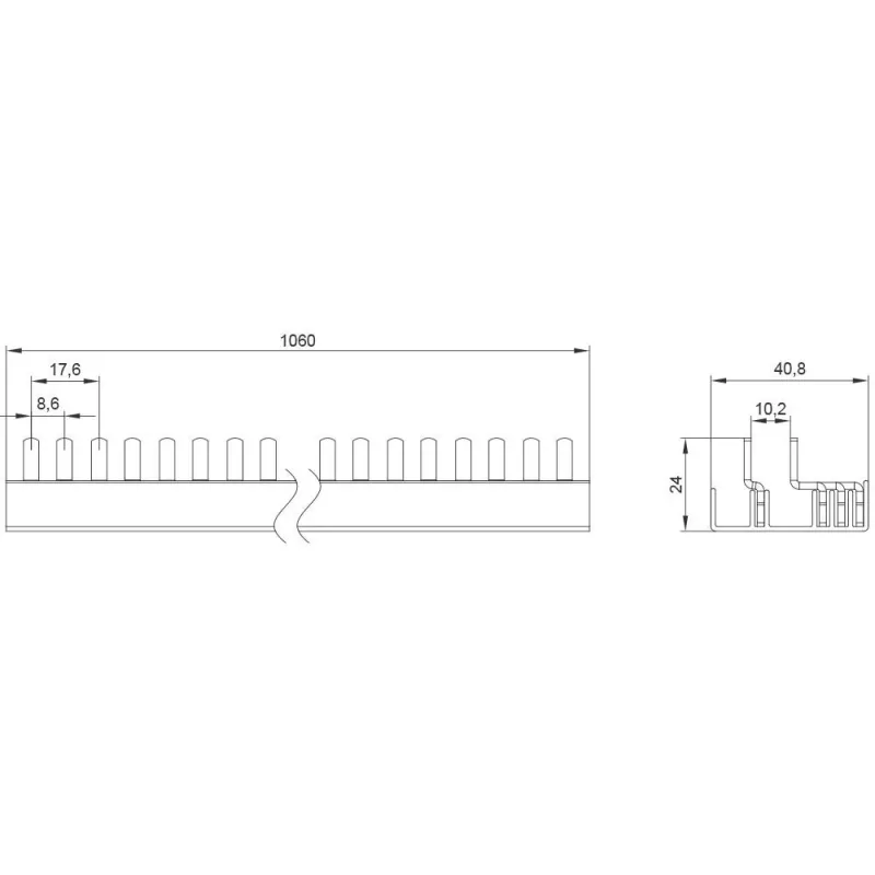 SIEMENS 5ST37730 barramento de pente com pinos 10mm² 3P+N 1000mm
