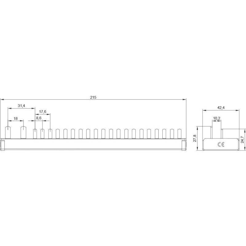 SIEMENS 5ST37840 barramento de pente com pinos 16mm², 1x disjuntor diferencial 1P+N + 10x aparelhos compactos, 12 TE