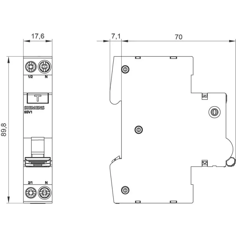 Siemens 5SV16166KK16 RCBO, 1P+N, 16 A, 30 mA, Tipo A, curva C, 6 kA