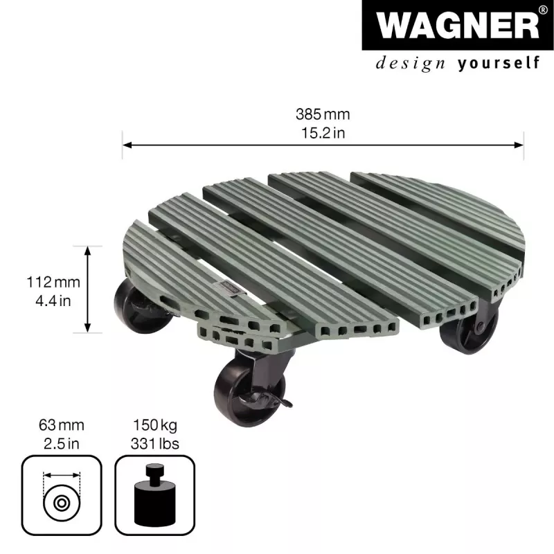 WAGNER design yourself Suporte com rodas para plantas GH0558 plástico, Ø 38,5 cm verde-escuro redondo, 1 unid. 20055801