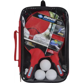 DONIC Schildkröt 788662 Conjunto de ténis de mesa - 2 raquetes, 3 bolas, rede - preto/vermelho