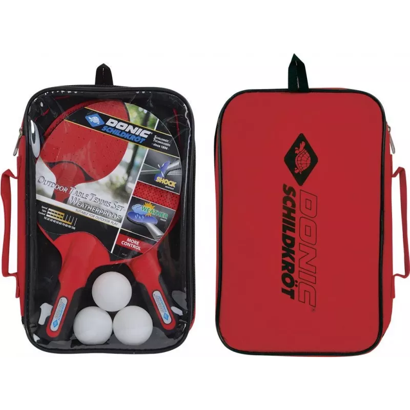 DONIC Schildkröt 788662 Conjunto de ténis de mesa - 2 raquetes, 3 bolas, rede - preto/vermelho