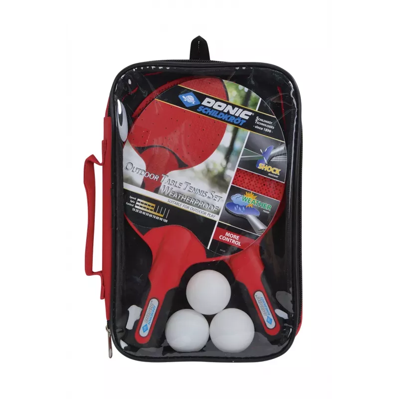 DONIC Schildkröt 788662 Conjunto de ténis de mesa - 2 raquetes, 3 bolas, rede - preto/vermelho