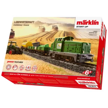 Märklin 29653 H0 Conjunto de início Agricultura - Locomotiva a vapor digital BR 81 com mfx+ Sound, Mobile Station 3, oval C-Gleis, vagões com trator e fardos de feno